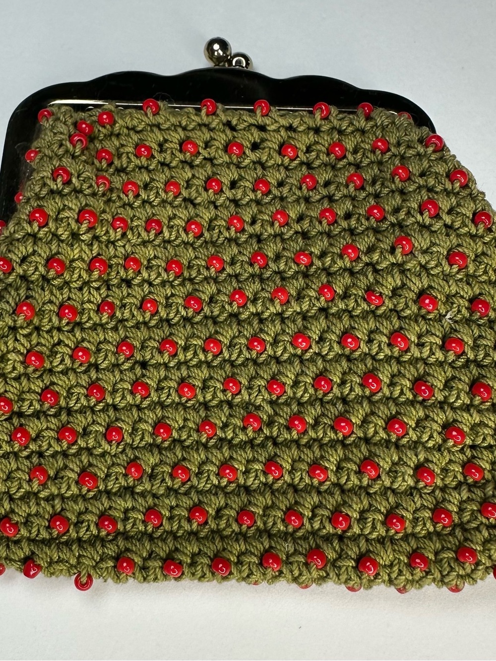 Handmade Olive Green Beaded Crochet Coin Purse